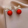 1 Pair Women Earrings Rhinestone Bow Red Faux Pearl Stud Earrings New Year Ear Studs Prom Dating Party Earrings New Year Gift