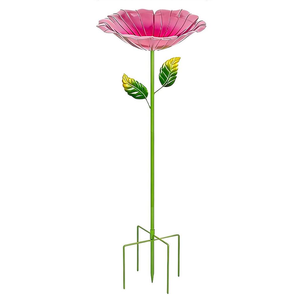 Bee Watering Station with Metal Stake Colorful Metal Flower Bee Bath with Vivid Flower Design for Garden Outdoor Yard Decor