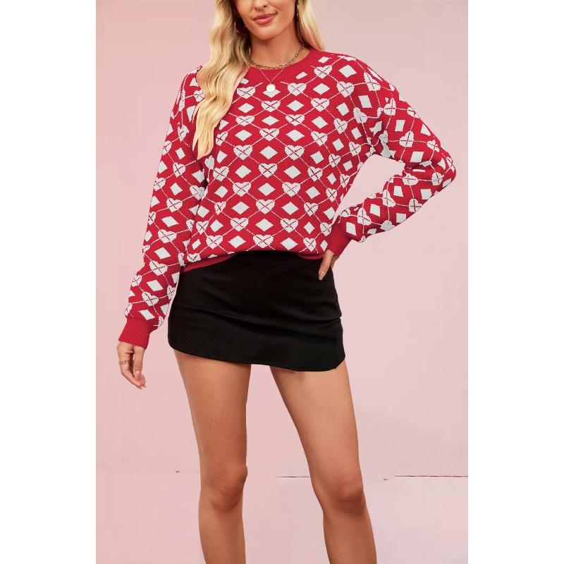 

YYFS Women s Fashion Casual Fall Winter Love Letter Print Long Sleeve O-Neck Tops Women s Clothing Woolen Knitwear Sweaters XL червоний