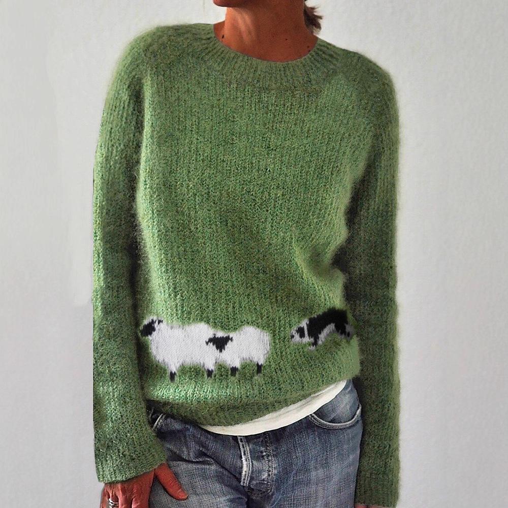 Europäischer & Amerikanischer Damen Lockerer Farbblock Rundhals Mode Pullover