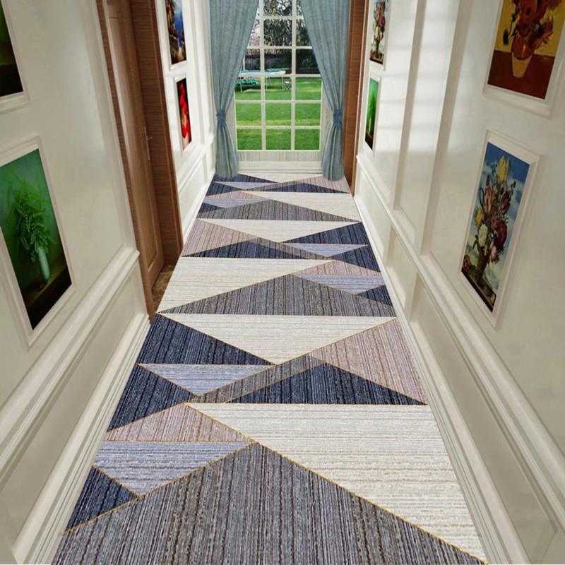 Grey Geometric Living Room Area Rug Corridor Hallway Carpet Runners Decor Crystal Velvet Anti-slip Kitchen Bedroom Rug Door Mat