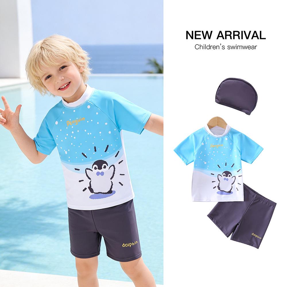 2026 Boys' Two-Piece Swimsuit, Ages 2-6, Cute Cartoon Design, Sun Protection, Quick Dry Swimwear.