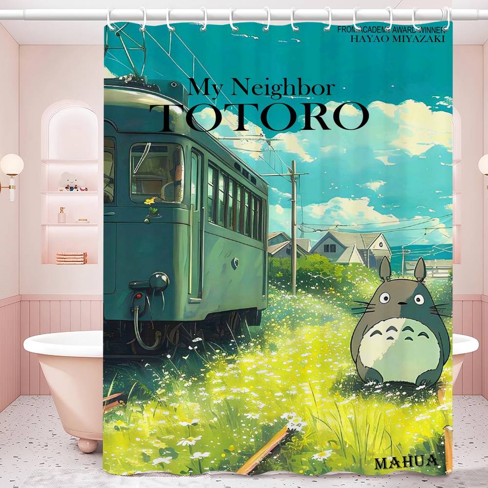 Kawaii T-Totoros Pattern Bathroom Shower Curtain Bathroom Partition Curtain Light Opaque Waterproof Material Bathroom