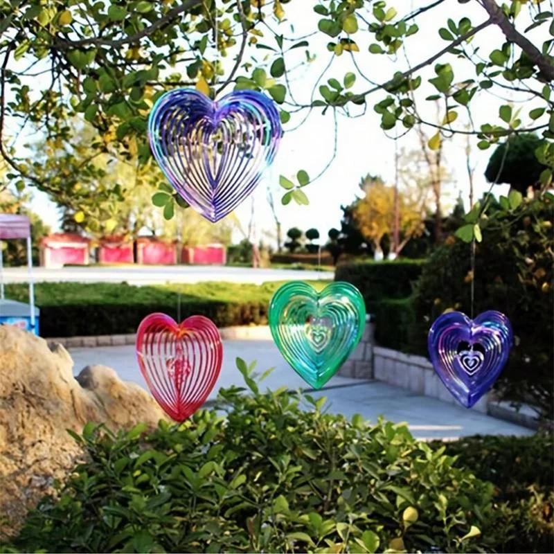 1pc-ABS Heart Square Drop Shape 3D Rotating Wind Spinner Chime Metal Decor Home Garden Decoration Outdoor Indoor Rooms