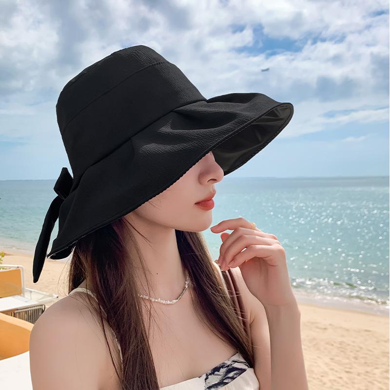 Hat Women's Solid Color Versatile Vinyl Sunscreen Sun Hat Summer Travel Folding Large Edge Sun Hat