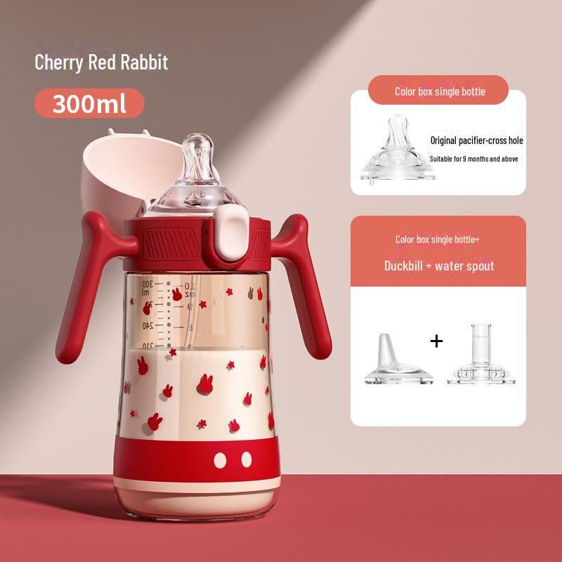 Minitutu Wide Mouth Bottle with Temp-Sensitive Scale, Flip-Top, Anti-Fall, Anti-Flatulence, and Suction Duckbill