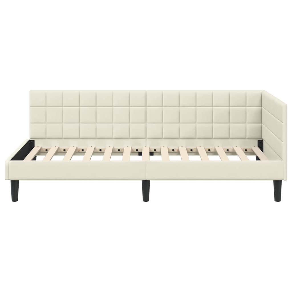L Shaped Bed Frame with Headboard Cream Color 90 Cm X 190 Cm Velvet