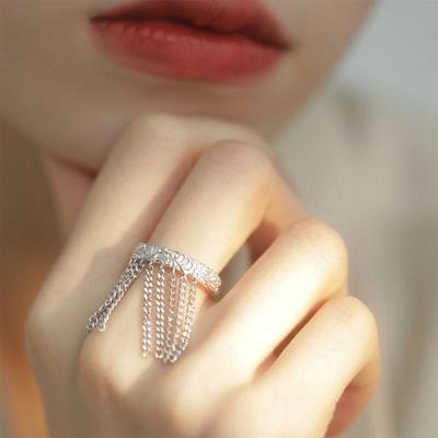 Tangcao Patterned Chain Tassel Ring – Korean Fashion Design, Trendy High-End Style.