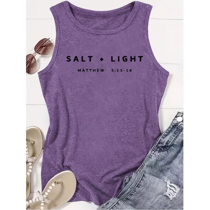 Elegant Vest for Women Salt & Light Biblical Verse Print Casual Loose Summer Vest Fashionable and elegant tops for commuting, vacation, and everyday