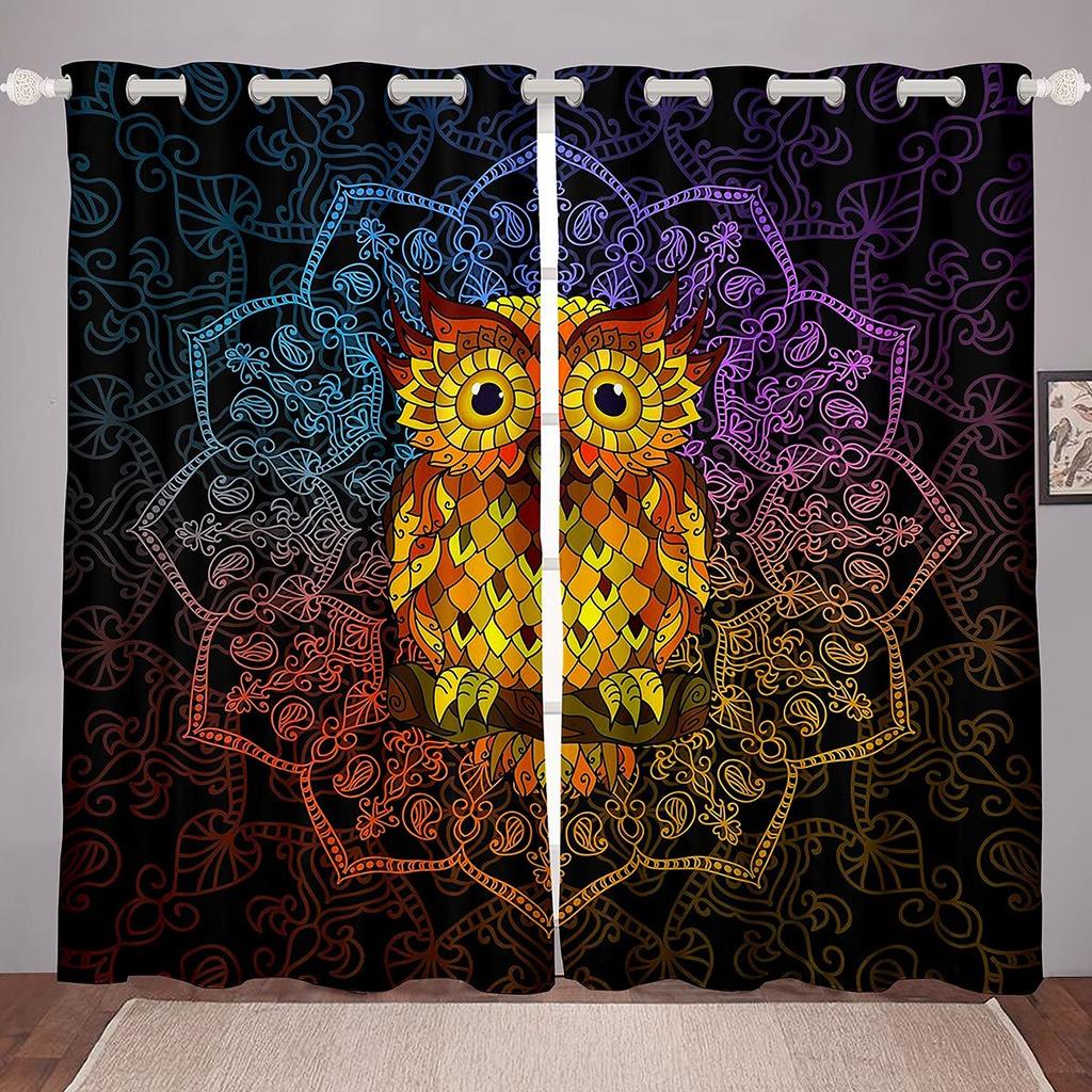 Owl Window Curtains for Bedroom Living Room Cute Owls Curtain Kids Boys Girls Window Drapes Decor Window Treatments 2 Panels