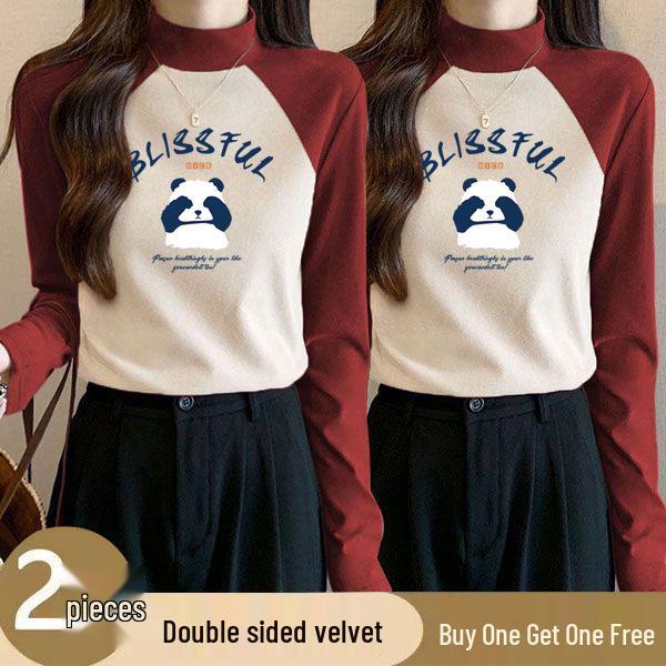 

Two-Piece Women s Ins Winter Velvet Color Block Turtleneck Base Shirt - Warm, Slim Fit, Elastic. 2XL [130-145 lbs]