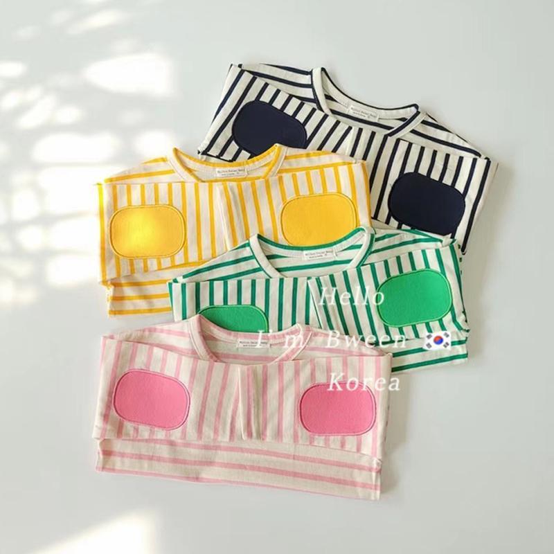 Kids' Candy Color Striped Long-Sleeve T-Shirt - 2024 Autumn Korean Style