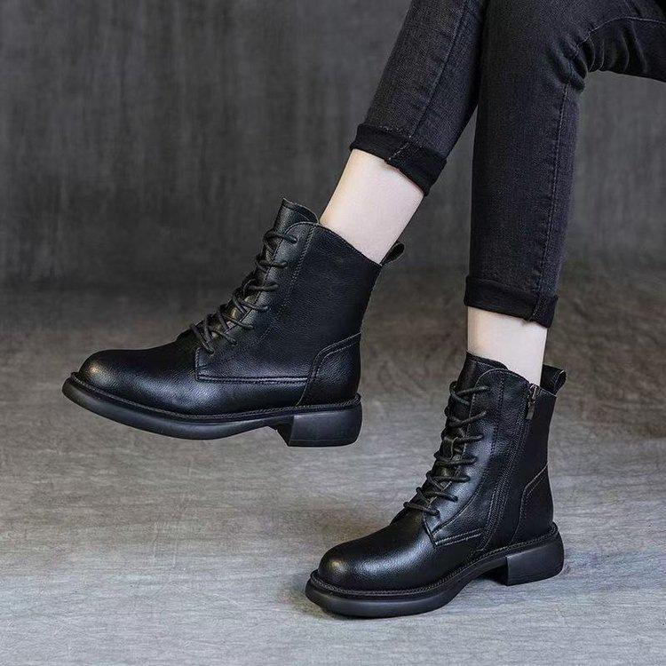 

Модные ботинки Мартин женские в британском стиле короткие ботинки 2025 осень и зима новые мягкая кожа толстый каблук одинарные ботинки на толстой подошве бархатные ботинки 40