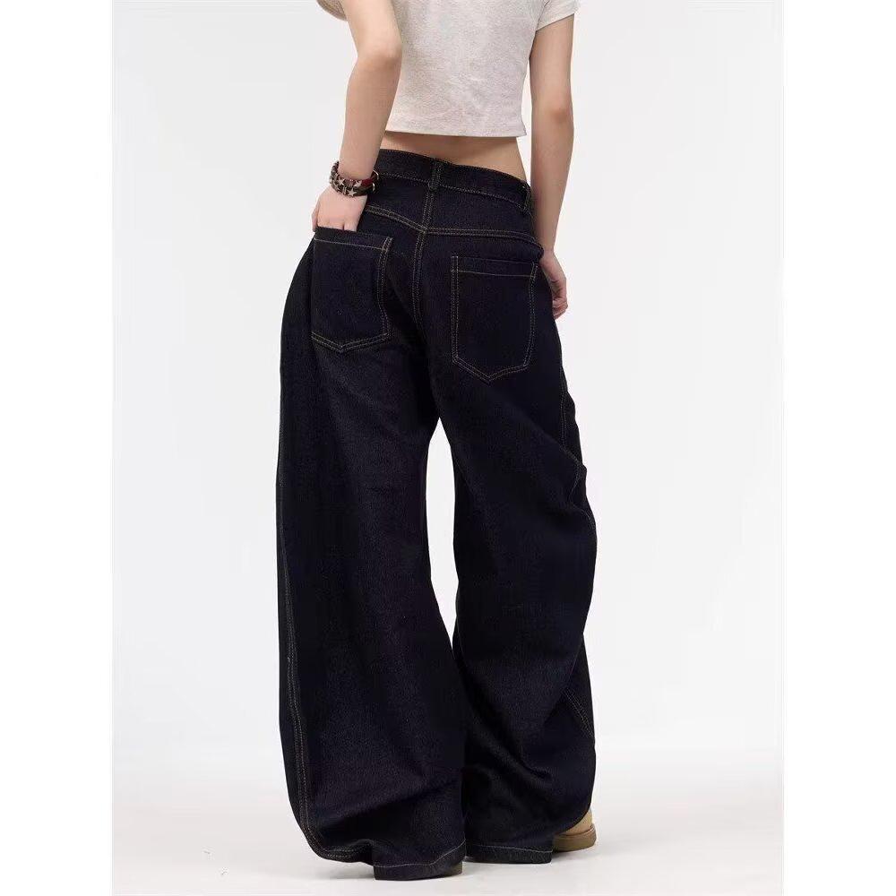 Damen Jeans 2025 Herbst/Winter Retro Locker Weites Bein mit Taschen Design