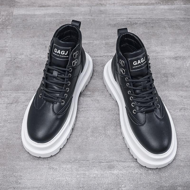 Men's High-top Board Shoes Autumn and Winter Fashion with White Men's Boots Platform Heightening Shoes Men's Locomotive Shoes Trendy Men's Shoes