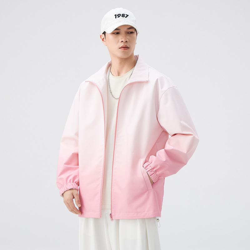 

Двусторонняя мужская куртка градиентного цвета на молнии с воротником-стойкой, свободная повседневная куртка на весну и осень, новая спортивная дышащая куртка 3XL розовый