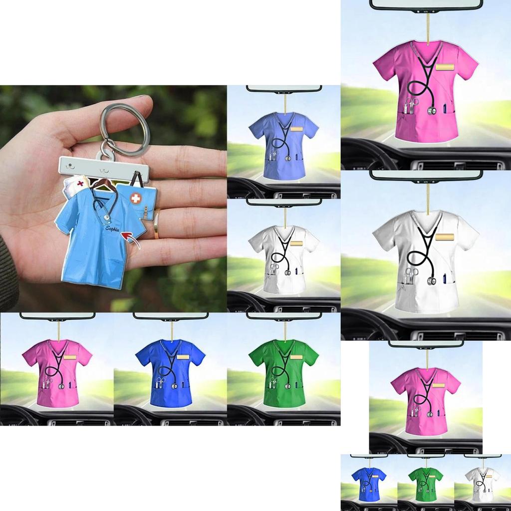 Adorable Nurse Uniform Design Acrylic Car Hanging Ornament Keychain Christmas Gift