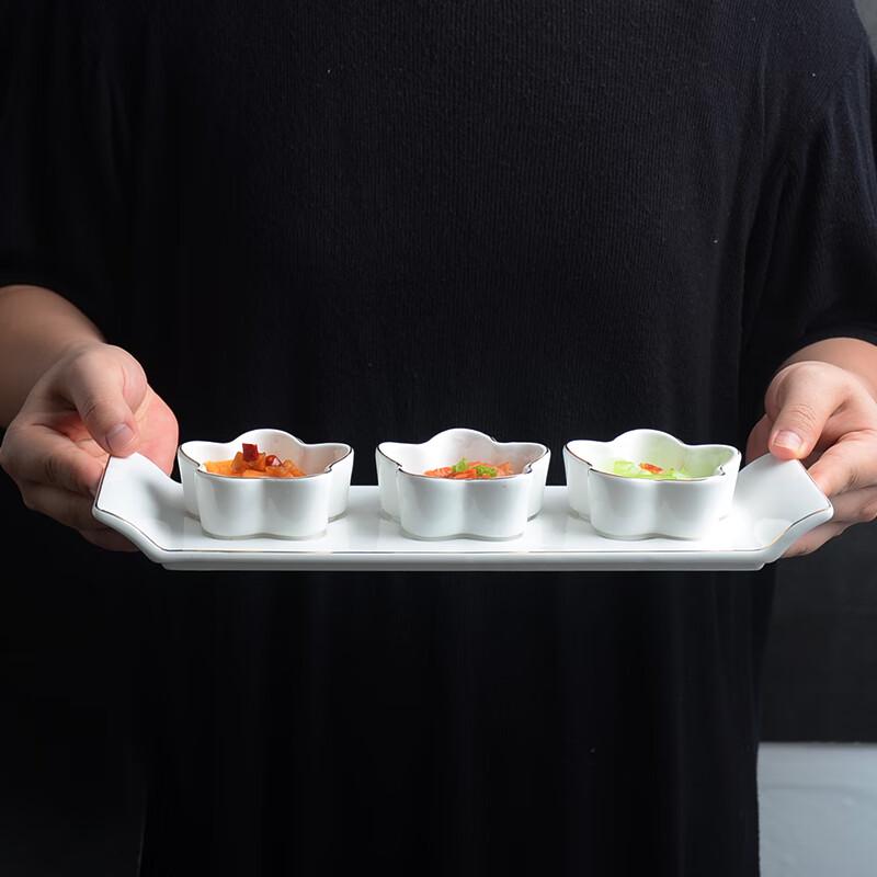 Ceramic Three-Compartment Dipping & Snack Dish