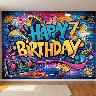 2D Retro Boombox Hip Hop Birthday Tapestry 90s Theme Party Backdrop