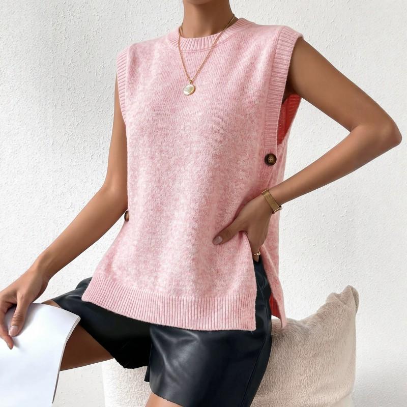 Womens Knit Vest Sweater Sleeveless Round Neck Cardigan Top Casual Streetwear