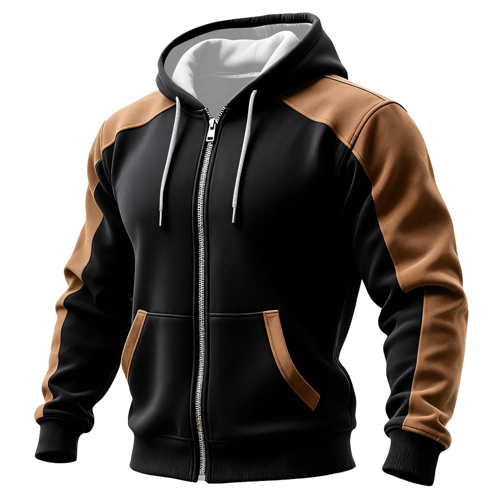 Men's Colorblock Zipper Pocket Hooded Cardigan Men's Sports Large Size Casual Hooded Cardigan