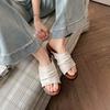 Die gleichen Bangkok Drag~ Urlaubswind Strand Leinen plissiert flache Sohle Sandalen Damen Hausschuhe Oberbekleidung Sommer