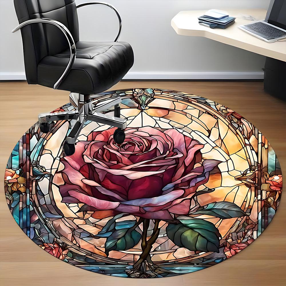 1 Stück Rose Buntglas Büro Runder Teppich, Unter Bürostühlen Schlafzimmer Wohnzimmer Heimdekoration, Raumdeko