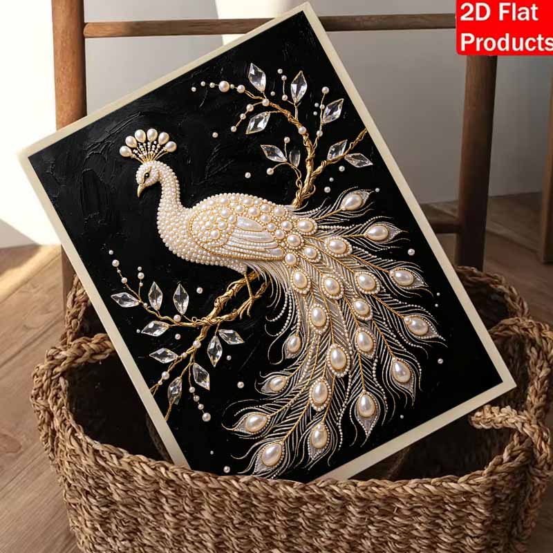 This pearl painting kit features 5D elegant peacock pearls mosaic art style for home wall decoration.