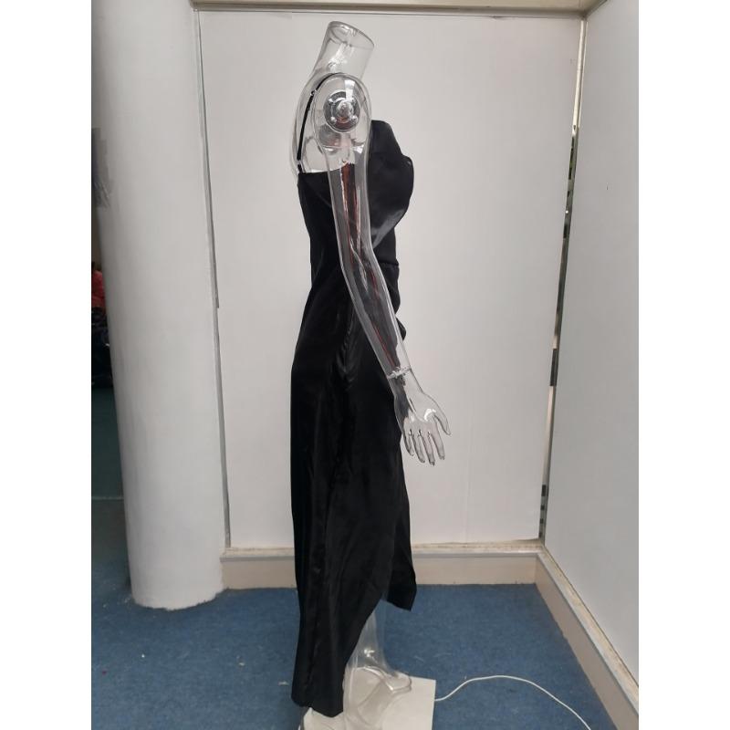 Sexy sexy saténové saténové ohlávkové šaty v nízkém střihu Úzké šaty bez zad