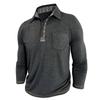 Men Casual Heathered Long Sleeve Polo Shirt with Pocket and Contrast Trim