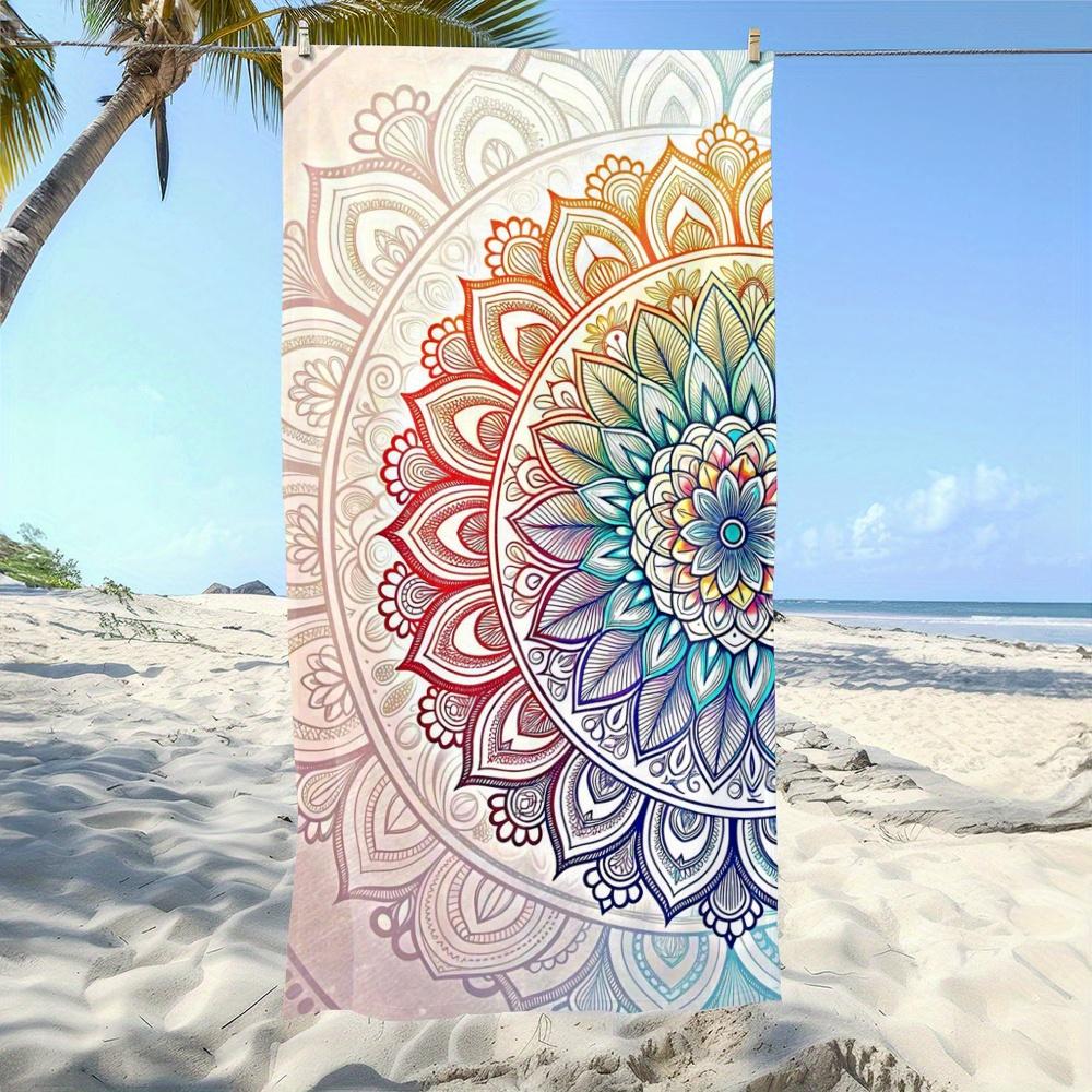 [Floral Beach Towel] 1pc Vibrant Mandala Beach Towel - Large, and Durable Microfiber with Intricate Floral Design for Beach