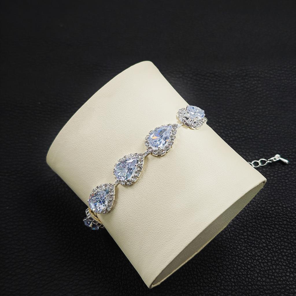 Luxury Zircon Flower Jewelry Set Geometric Drop Necklace Earrings Bracelet 3PCS