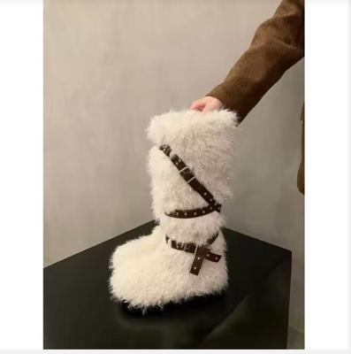 Winter 2026 New Flat Super Inside Taller Vintage Lace-Up Super Fluff Tall Snow Boots