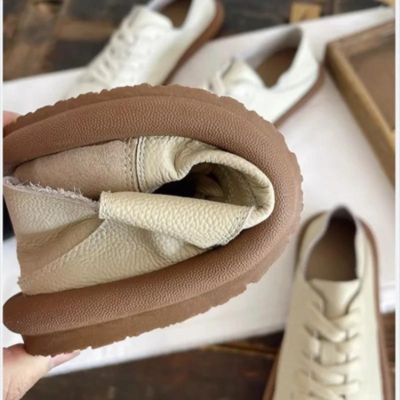 Women's Shoes Half Slippers Pu Leather Flat Shoes Bottom Lace-Up Light Loafers Ladies Casual Outdoor Lazy Shoes