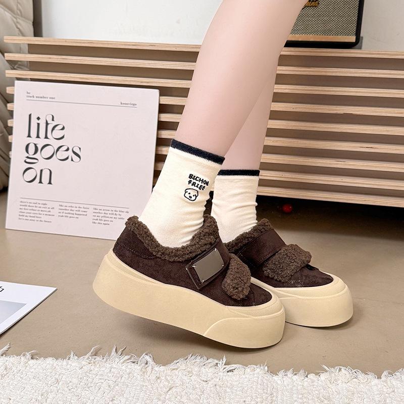 Women's Lightweight Heightening Thick Sole Winter Warm Fur One Snow Boots Plush Lining Non-slip Casual Sports Cotton Boots Fur Shoes