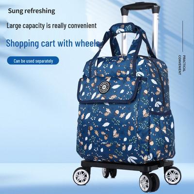 Lightweight Women's Oxford Cloth Foldable Trolley Backpack with Universal Wheels - Fresh Print