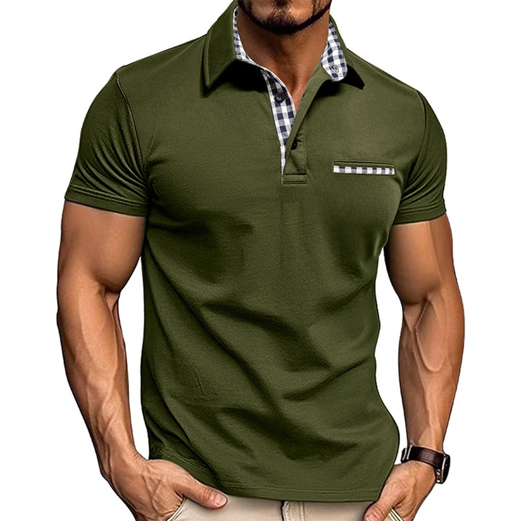 Men's Plaid Single Breasted Casual Sports Short Sleeved Shirt With Lapel