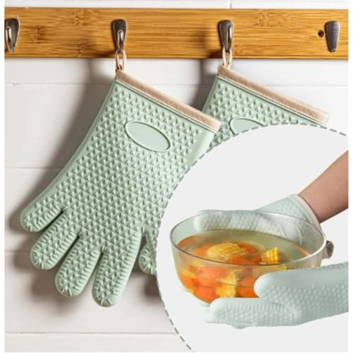 Heat-Resistant Silicone Oven Mitts, Set of 2, Five-Finger Silicone Mitts, Waterproof, Non-Slip, Anti-Scald, Heat-Resistant, Up to 300C, Stain-Resista