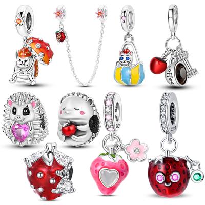 Copper Hedgehog Mushroom Bead Pendant Apple Safety Chain Charms Fit 4Mm Aperture Bracelet Diy Birthday Jewelry Gift