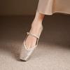 Krazing Pot Cow Skin Summer Spring Autumn Low Heels Women Square Toe Mary Janes Metal Buckle Shallow Pumps
