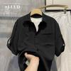 Men Half Sleeve Shirt Loose Collared Button Down Casual Chiffon Blouse
