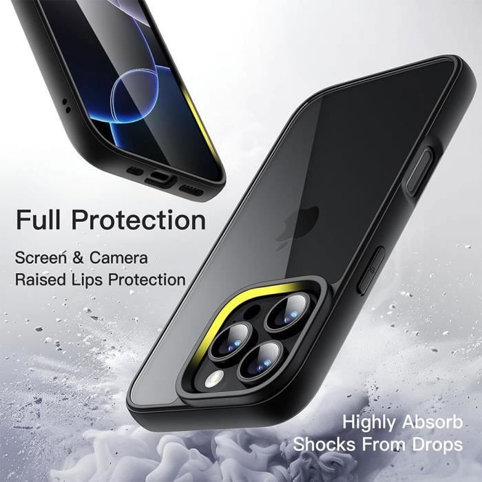 Coque de protection pour iPhone 16 Pro - BOOLING - Translucide - Silicone noir - Absorbe les chocs
