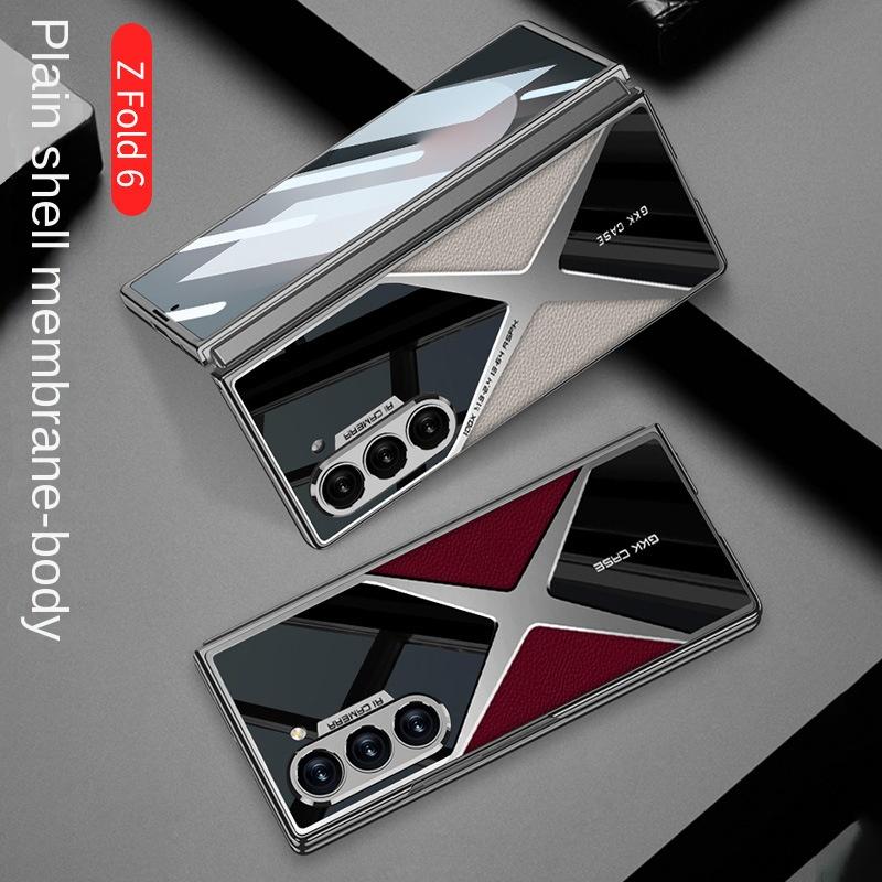 Electroplated Leather Phone Case for Samsung Galaxy Z Fold 6 5 4 3 Fold6 Fold5 Fold4 Fold3 5G Hard Shell Protective Film Cover