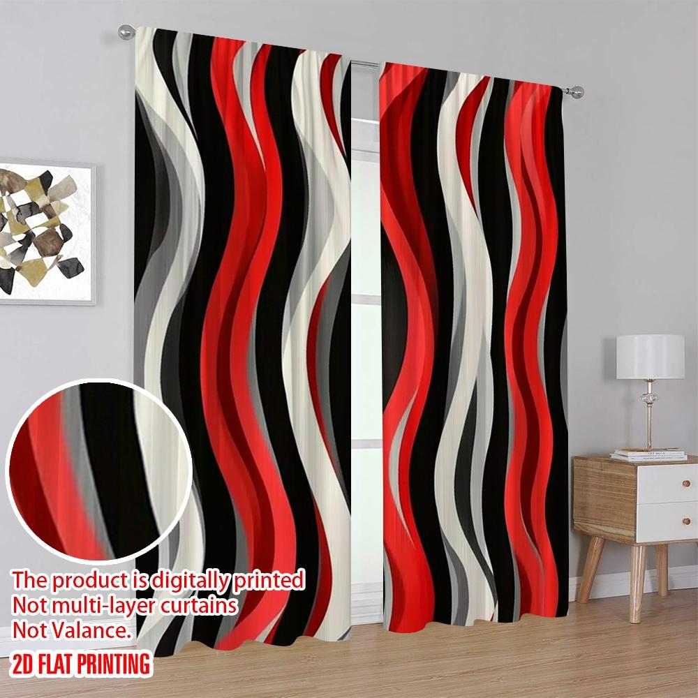 Set Of 2 Flat Printing Window Treatment Curtains Black Red Gray Digital Printed Polyester Drapes Festive Perfect Curtain