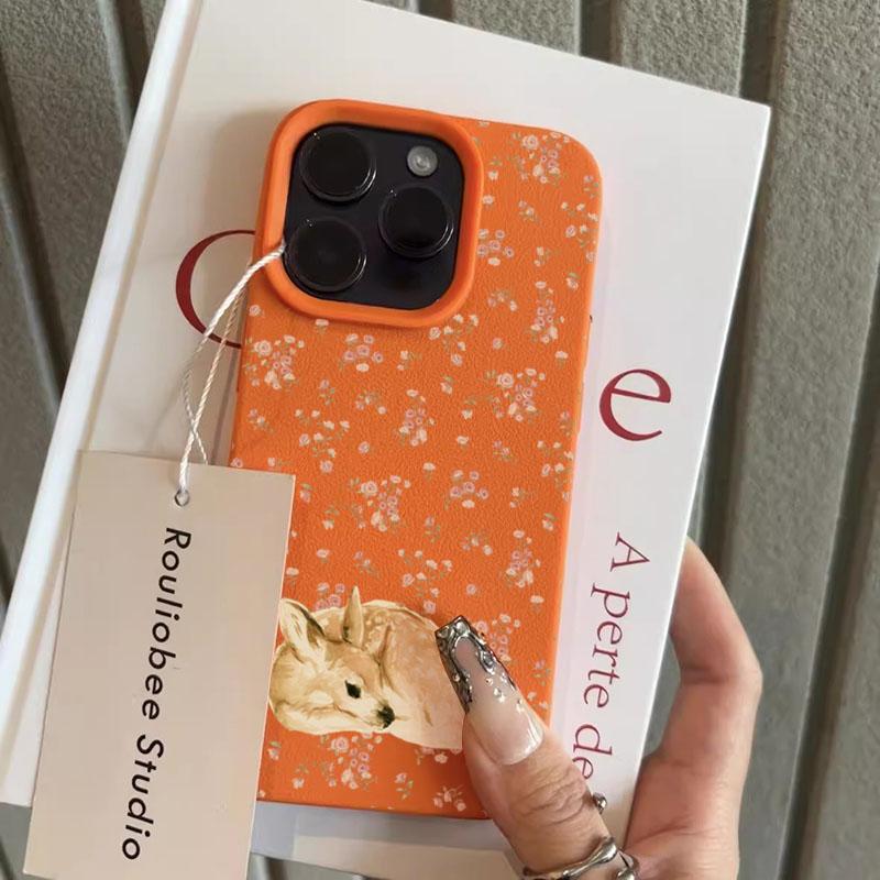 Cute Deer and Full Floral Pattern Design Shockproof Phone Case for 11 12 13 14 15 16 17 Pro Max XS XR X 16E 16 Plus 17 Air Cover