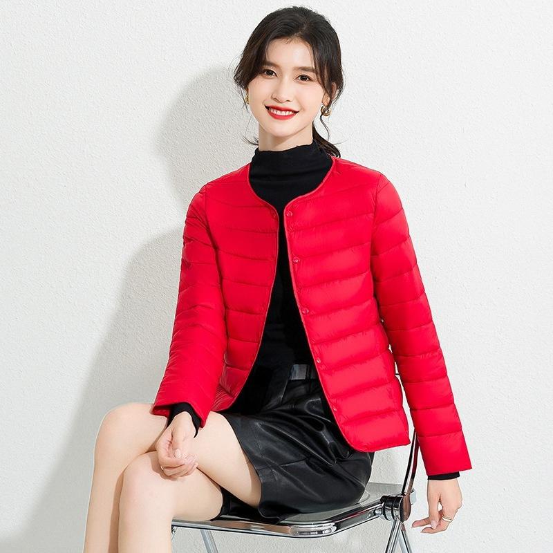 Women's Lightweight Down Cotton Coat Solid Color Minimalist Short Autumn Winter Thin Casual Portable Liner Jacket