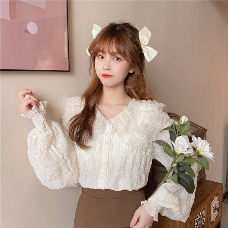 

Женская рубашка весна-осень, шифоновая рубашка темперамент с чувством дизайна XL абрикосовый