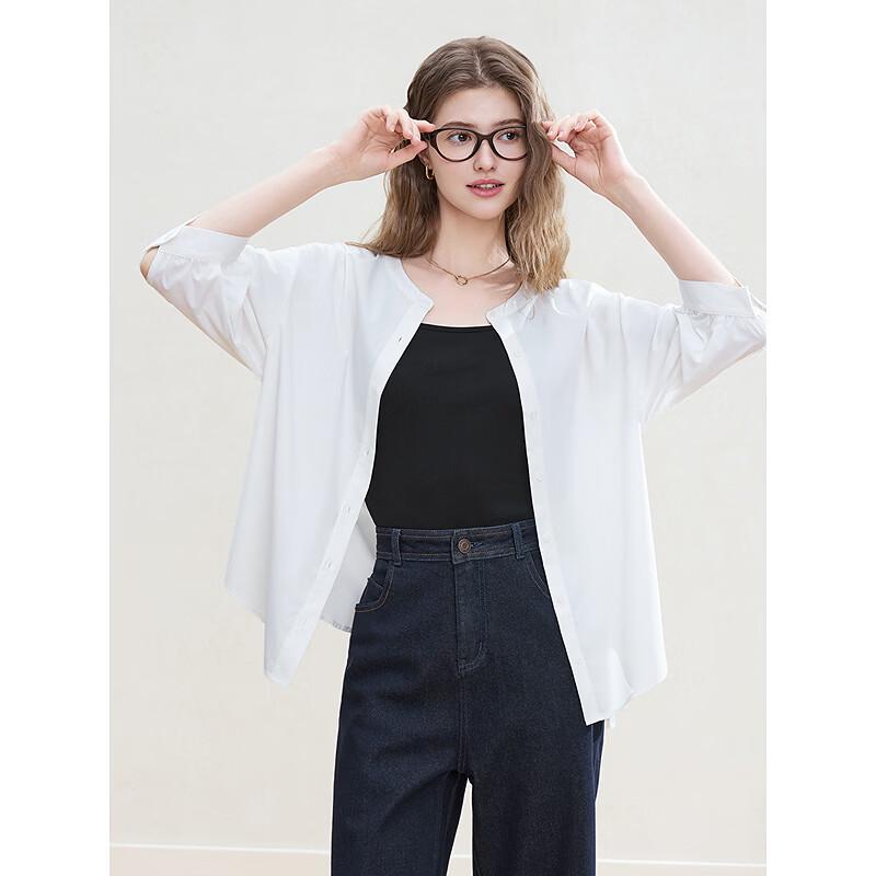 Betu Women's Round Neck 3/4 Sleeve Wrinkle-Resistant Shirt