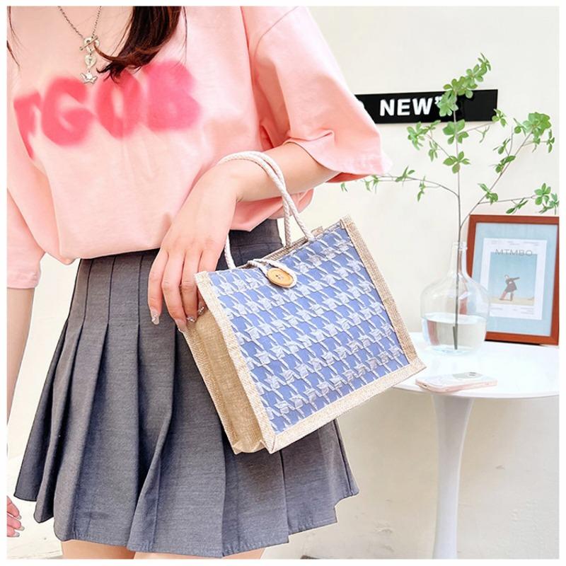 Net Red Floral Canvas Bag Tote Bag Female Style To Work with Rice Simple Out with Bento