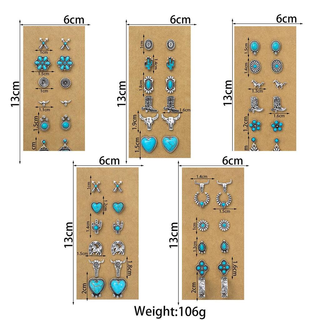 Retro Ethnic Turquoise Flower Cowboy Hat & Cactus Earrings Set – Ideal for Commuting